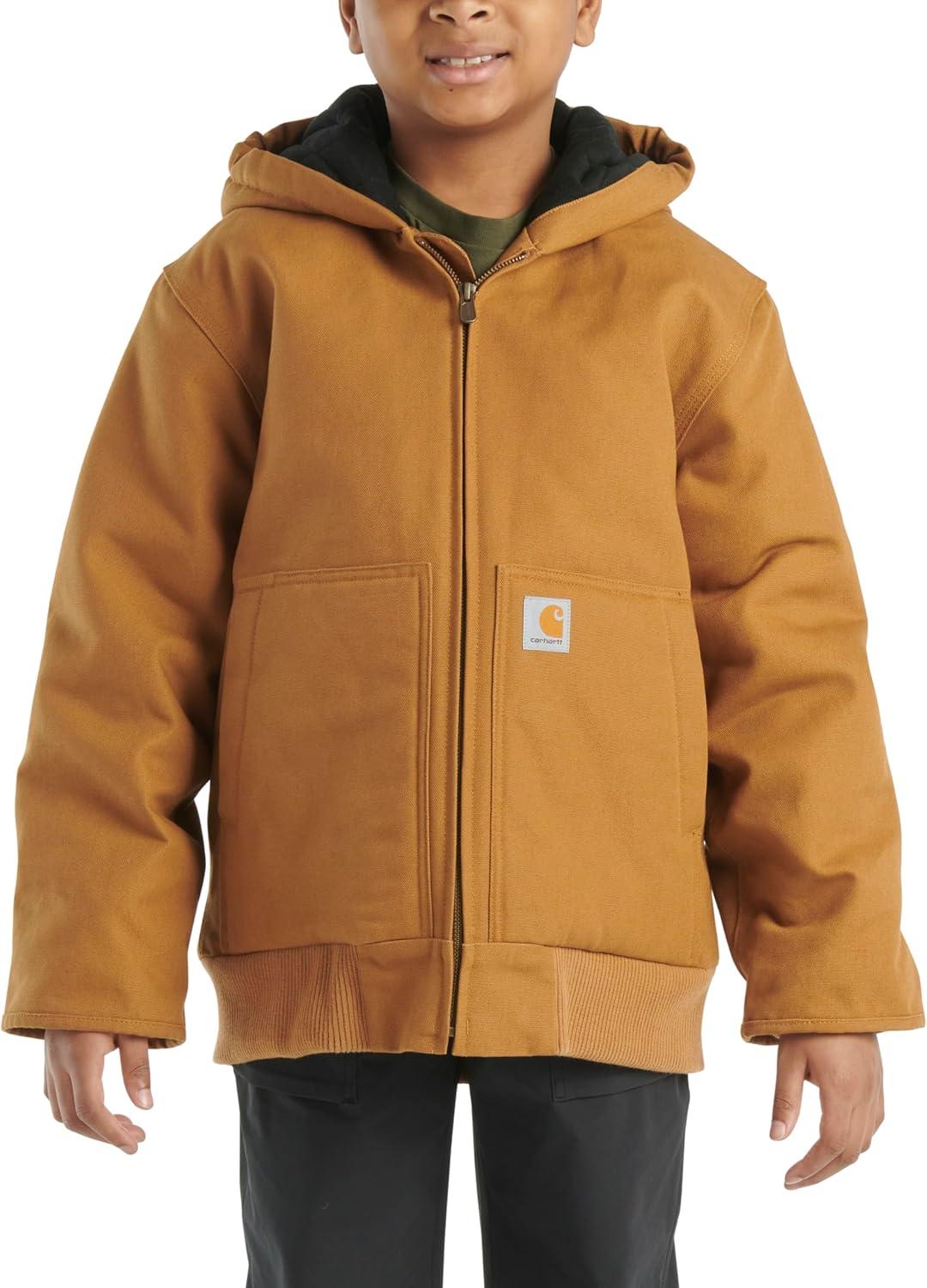 imageCarhartt Boys FlannelLined Hooded Canvas Insulated ZipUp JacketCarhartt Brown