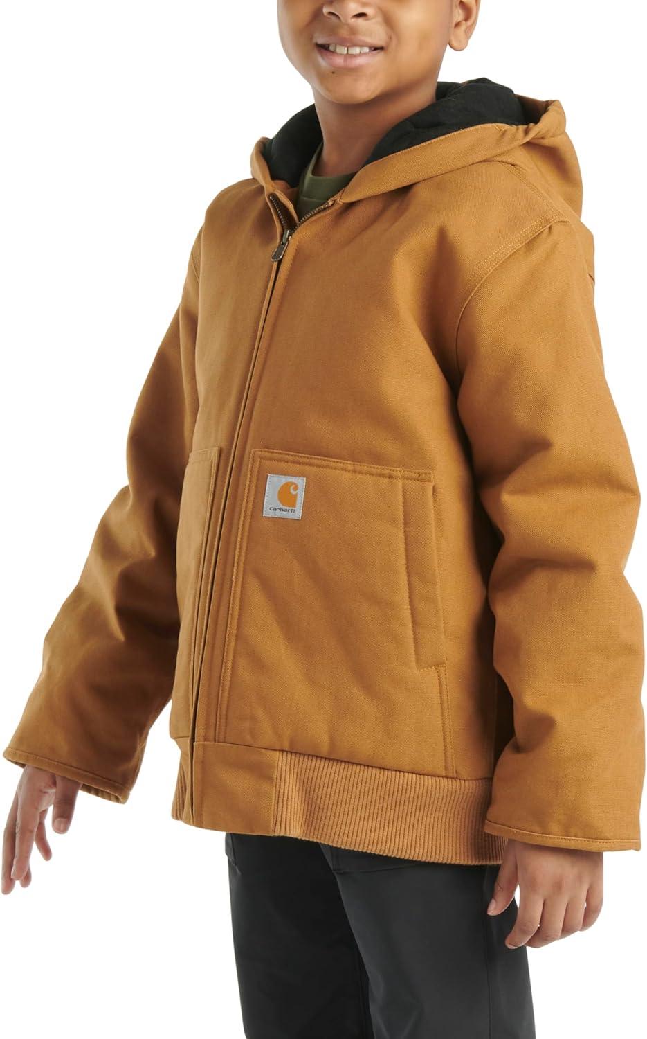 imageCarhartt Boys FlannelLined Hooded Canvas Insulated ZipUp JacketCarhartt Brown