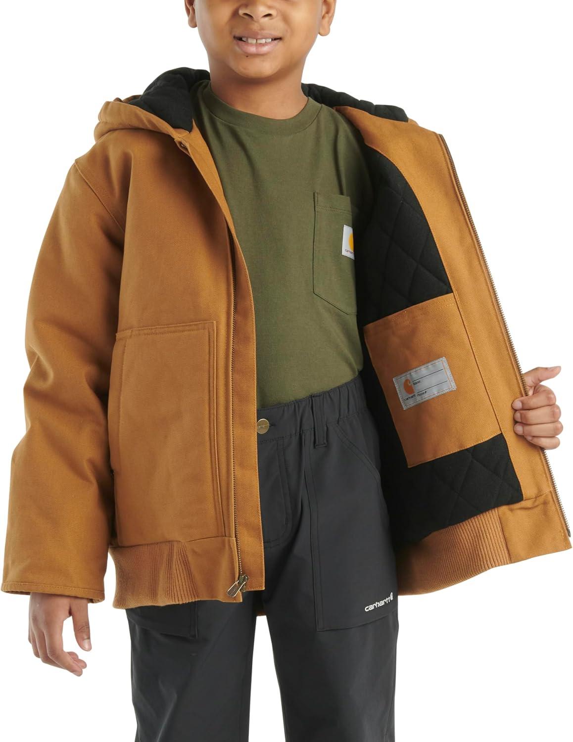 imageCarhartt Boys FlannelLined Hooded Canvas Insulated ZipUp JacketCarhartt Brown