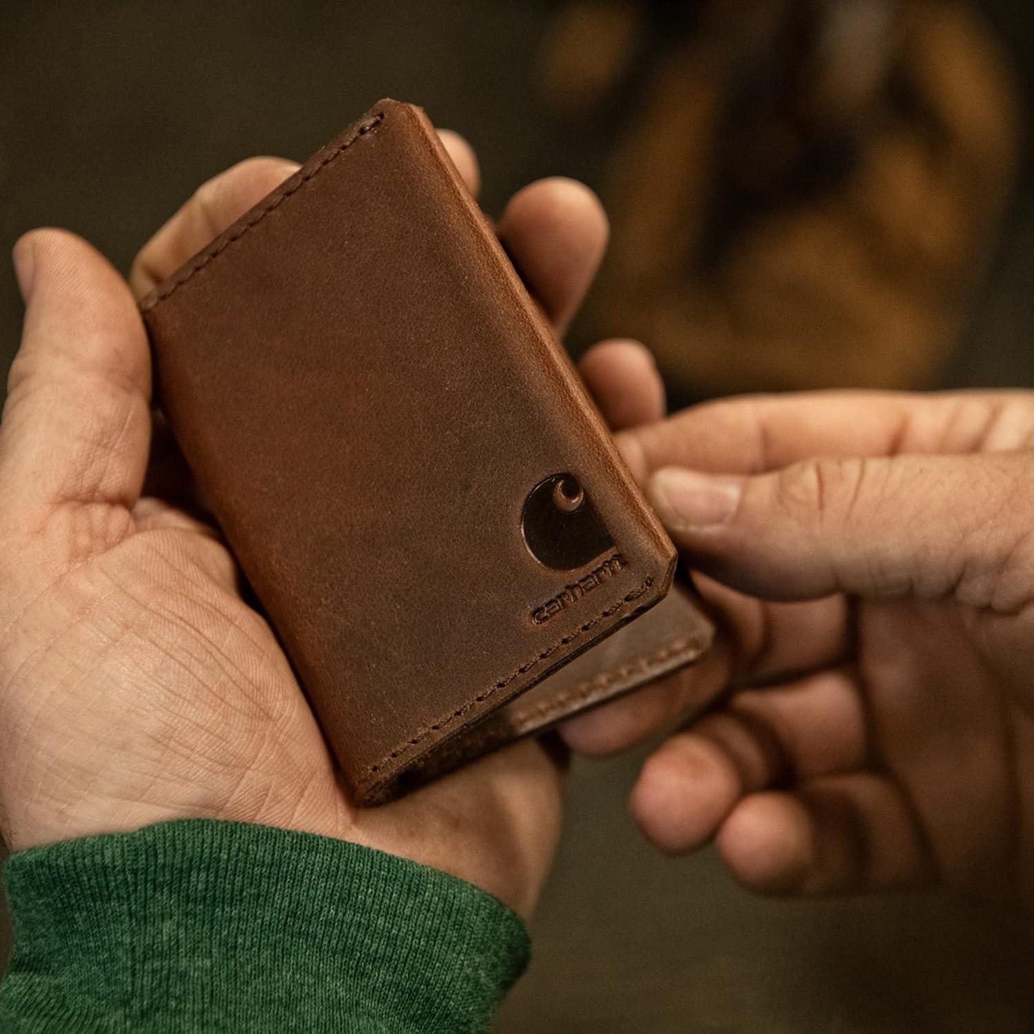 imageCarhartt Mens Craftsman Leather Wallets Available in Multiple Styles and ColorsBlack Front Pocket Bifold