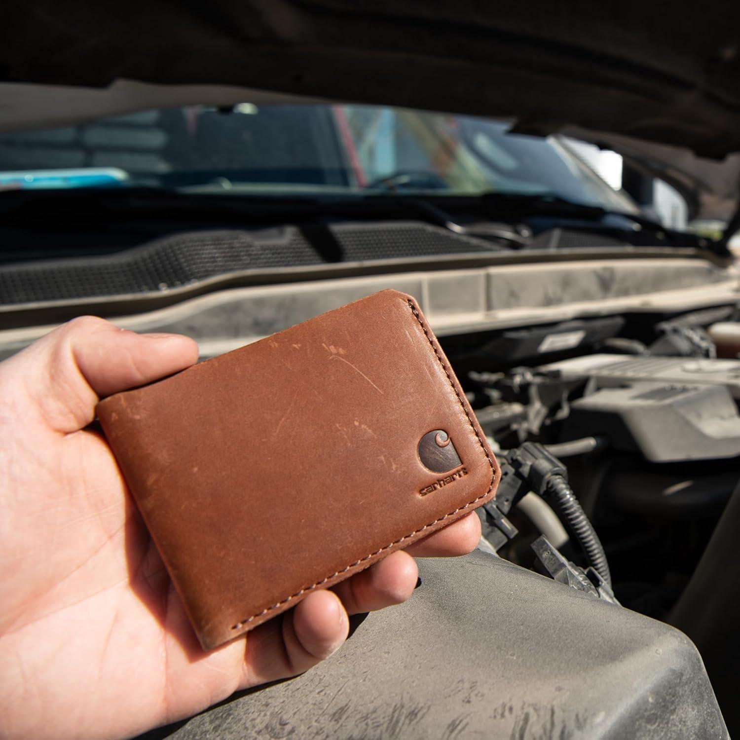 imageCarhartt Mens Craftsman Leather Wallets Available in Multiple Styles and ColorsBrown Bifold