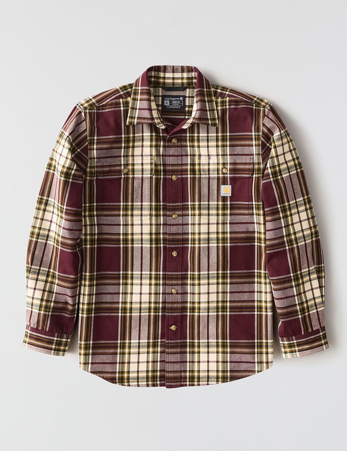 imageCarhartt Mens Loose Fit Heavyweight Flannel LongSleeve Plaid ShirtPort
