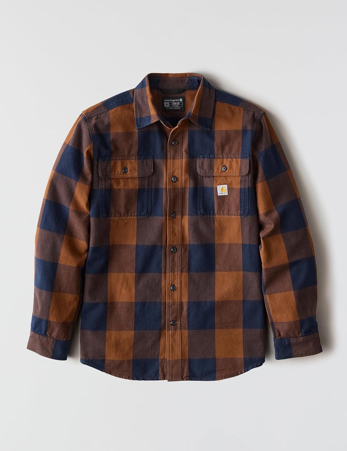 imageCarhartt Mens Loose Fit Heavyweight Flannel LongSleeve Plaid ShirtRed Duck