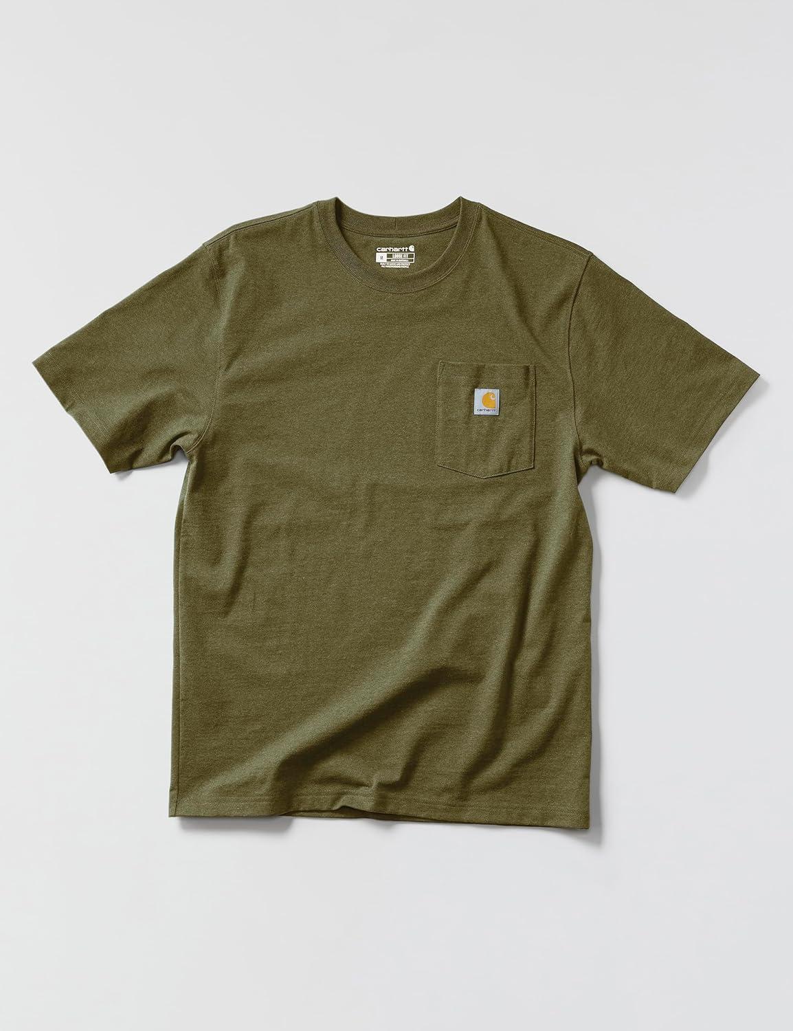 imageCarhartt Mens Loose Fit Heavyweight ShortSleeve Pocket TShirtDark Bronzed Green Heather