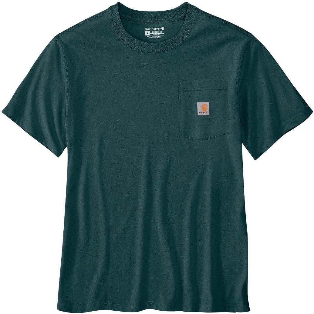 imageCarhartt Mens Relaxed Fit Lightweight ShortSleeve Pocket Geo Badge Graphic TShirtGreenstone Heather