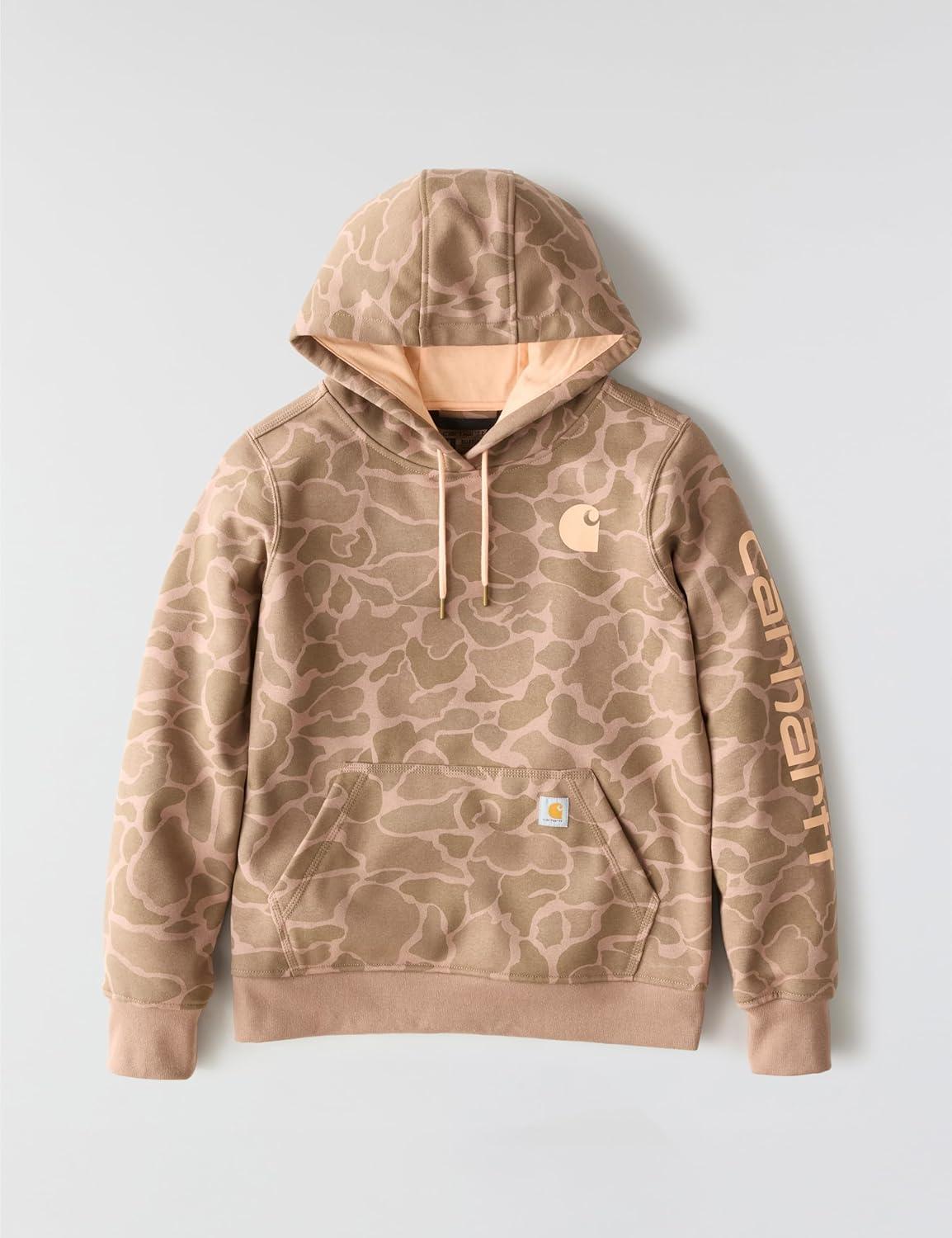 imageCarhartt Womens Relaxed Fit Midweight Logo Sleeve Graphic Printed SweatshirtSoft Sepia Vintage Camo