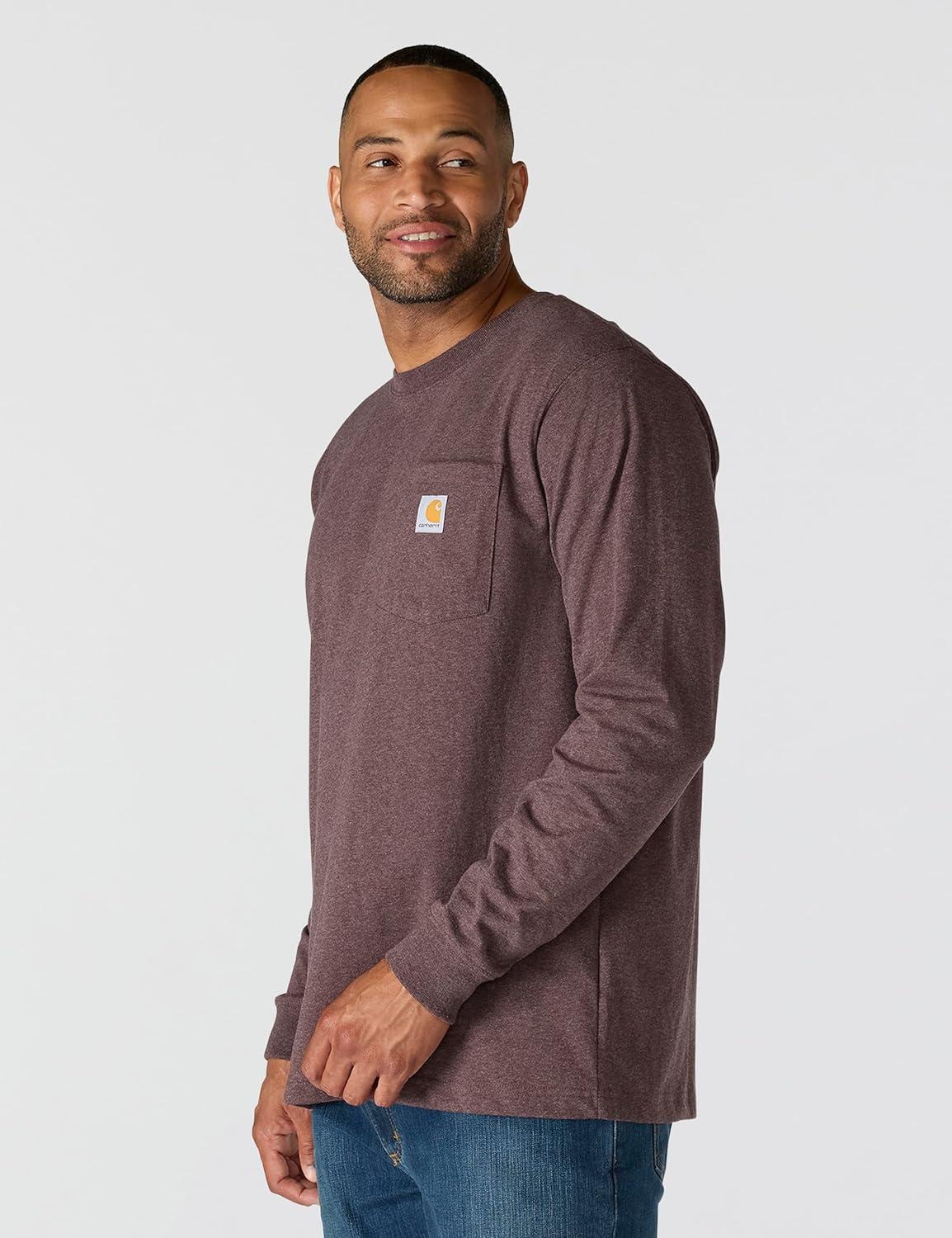 imageCarhartt mens Relaxed Fit Heavyweight Longsleeve Pocket C Graphic TshirtDark Sepia Heather