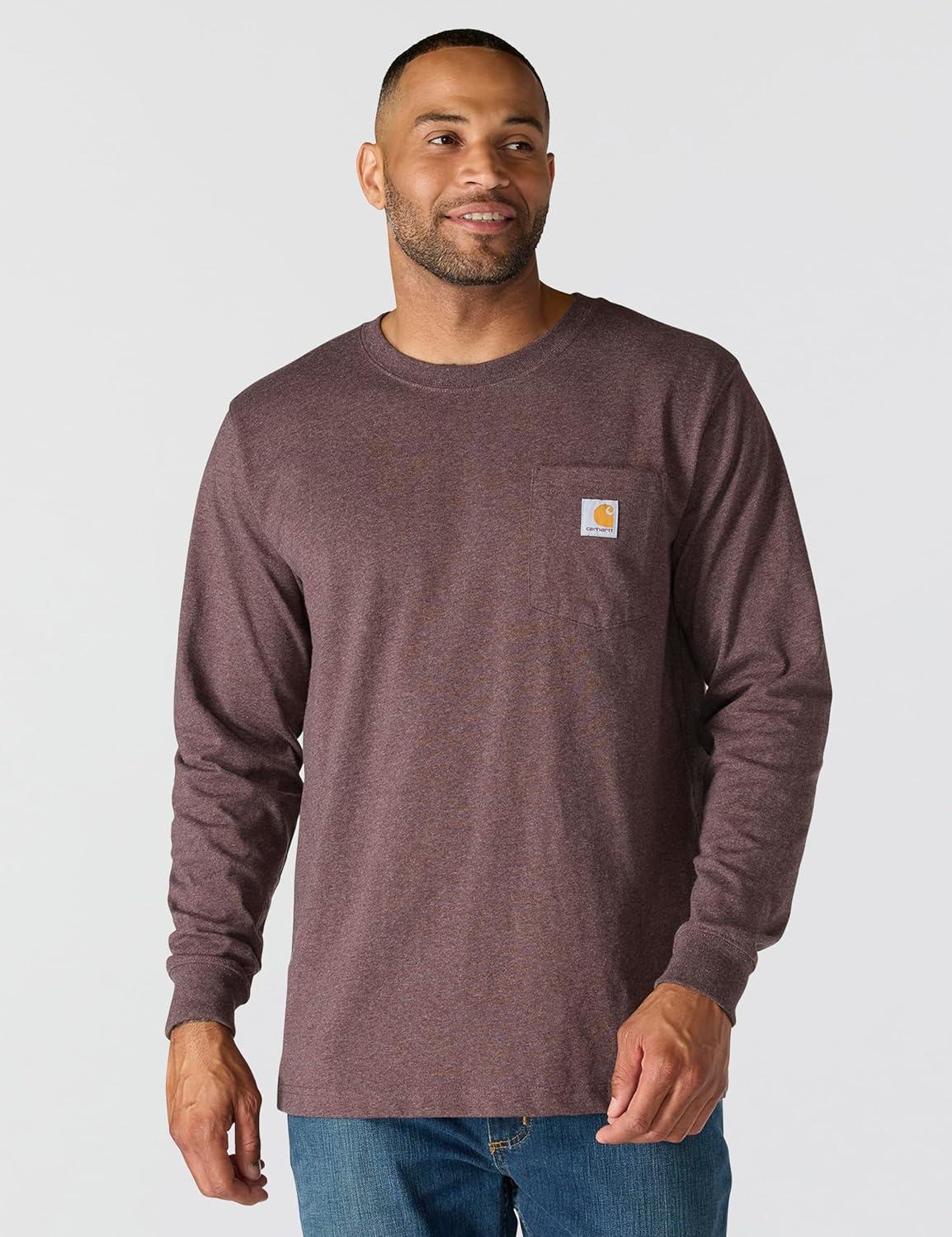 imageCarhartt mens Relaxed Fit Heavyweight Longsleeve Pocket C Graphic TshirtDark Sepia Heather