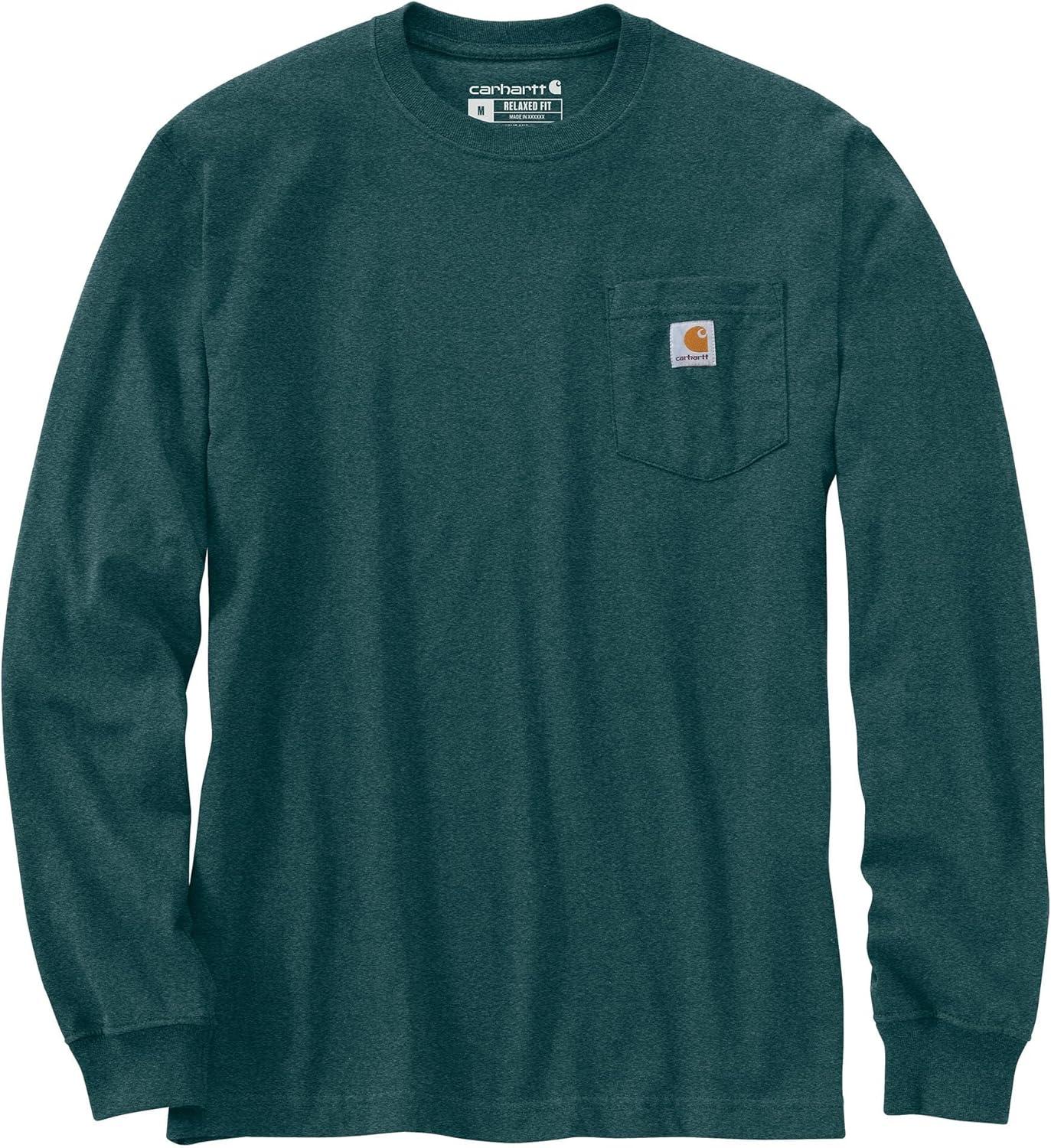 imageCarhartt mens Relaxed Fit Heavyweight Longsleeve Pocket C Graphic TshirtGreenstone Heather