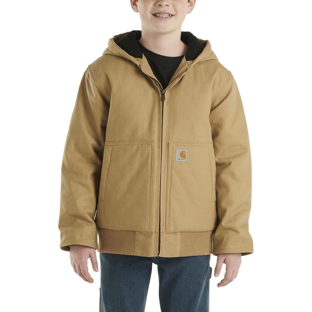 imageCarhartt Boys FlannelLined Hooded Canvas Insulated ZipUp JacketBrown