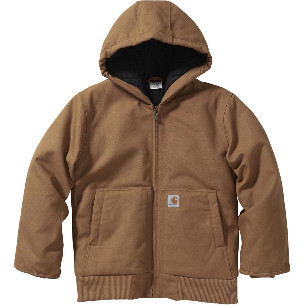 imageCarhartt Boys FlannelLined Hooded Canvas Insulated ZipUp JacketCarhartt Brown