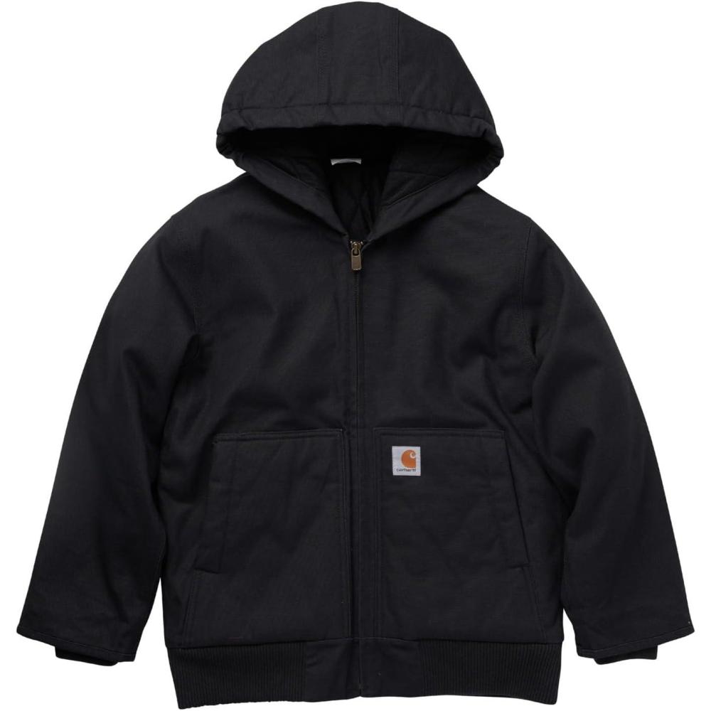 imageCarhartt Boys FlannelLined Hooded Canvas Insulated ZipUp JacketCaviar Black