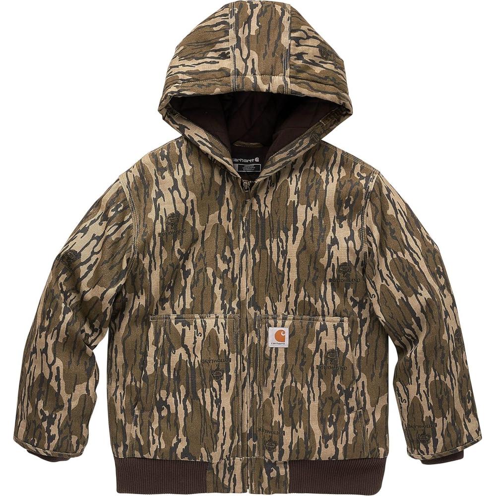 imageCarhartt Boys FlannelLined Hooded Canvas Insulated ZipUp JacketMossy Oak Bottomland