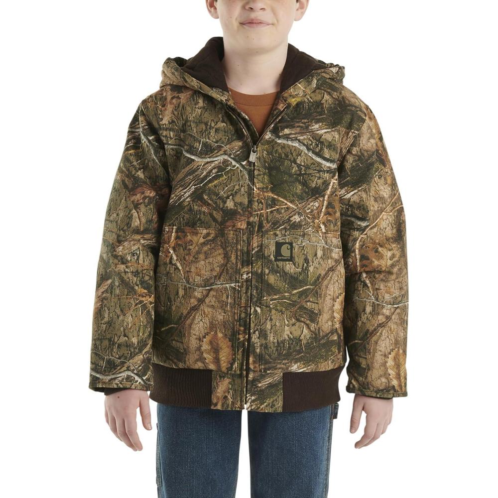 imageCarhartt Boys FlannelLined Hooded Canvas Insulated ZipUp JacketMossy Oak Country Dna