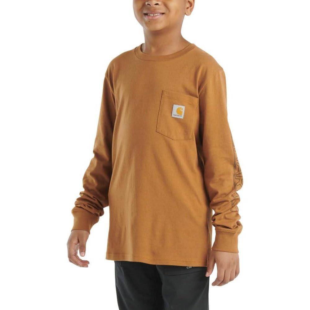 imageCarhartt Kids CA6619 LongSleeve Graphic Pocket TShirtBrown Tan