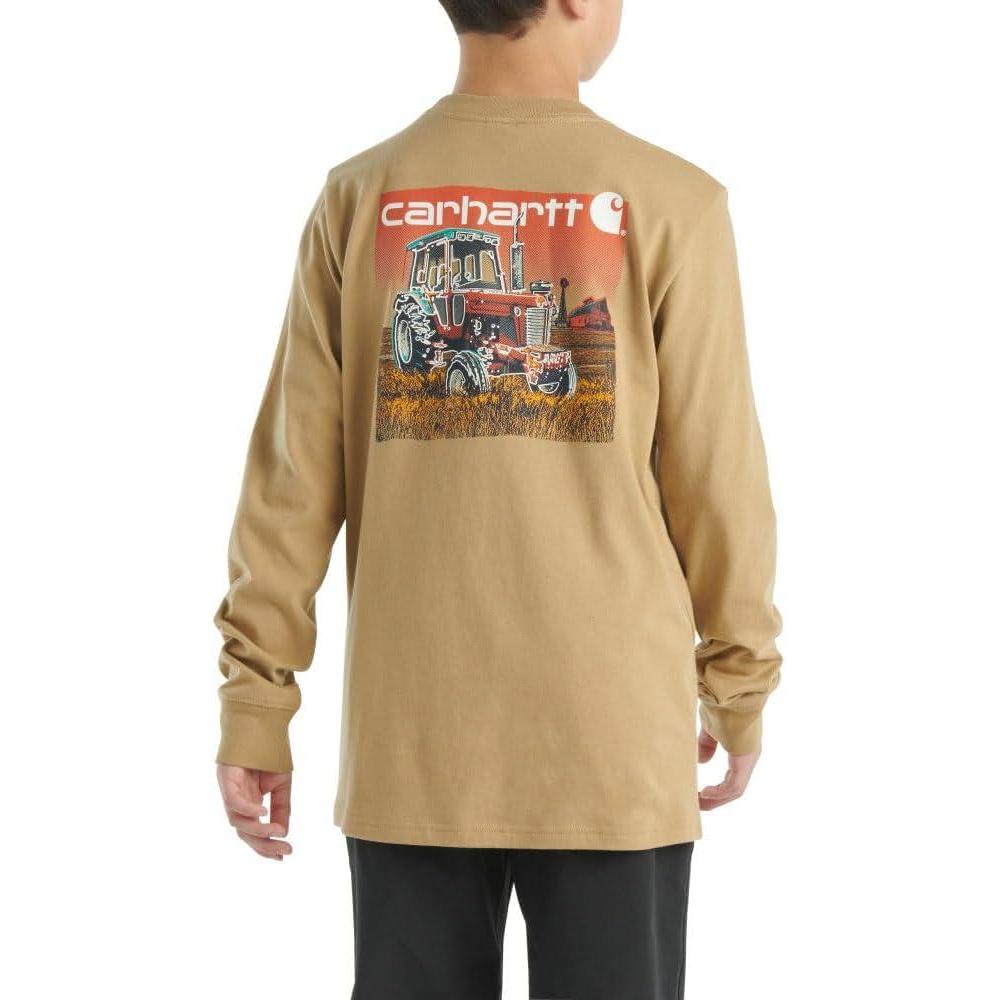 imageCarhartt Kids CA6619 LongSleeve Graphic Pocket TShirtDark Khaki