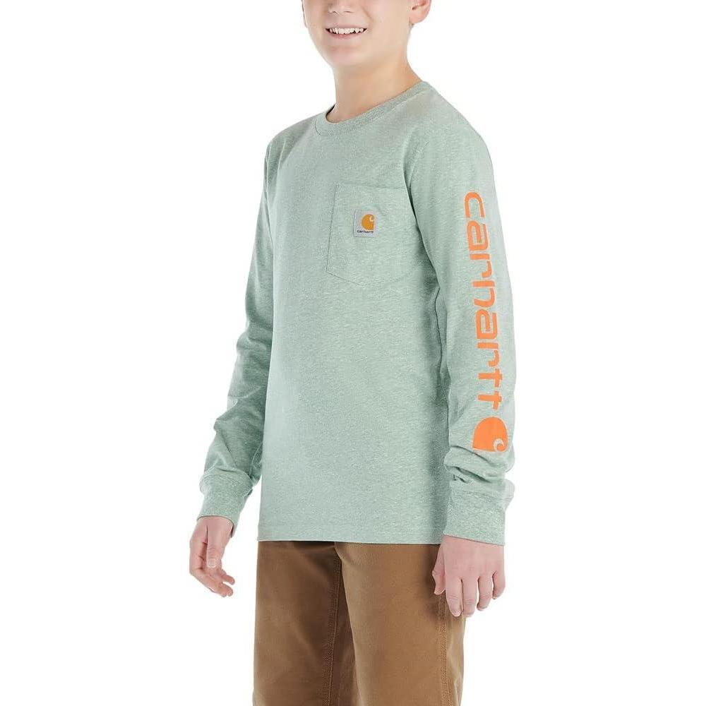 imageCarhartt Kids CA6619 LongSleeve Graphic Pocket TShirtMint Green Heather