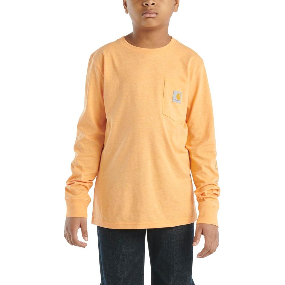 imageCarhartt Kids CA6619 LongSleeve Graphic Pocket TShirtTangerine Orange Heather