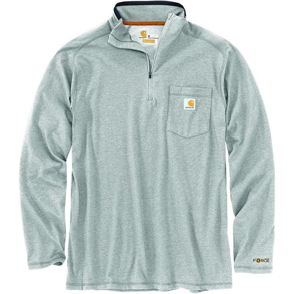 imageCarhartt Mens 104255 Force Relaxed Fit Quarter Zip Pocket TShirtHeather Grey