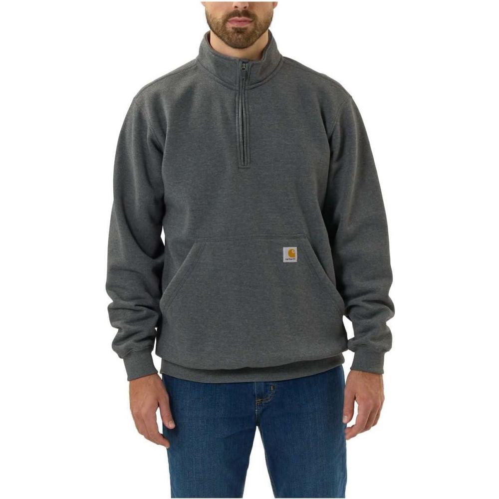 imageCarhartt Mens 105294 Loose Fit Midweight Quarter Zip Mock Neck SweatshirtCarbon Heather