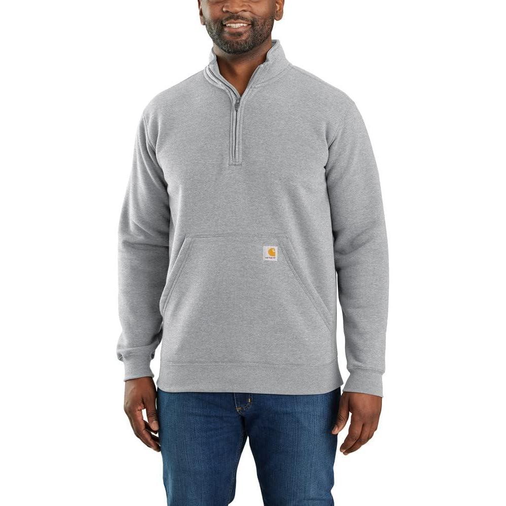 imageCarhartt Mens 105294 Loose Fit Midweight Quarter Zip Mock Neck SweatshirtHeather Grey