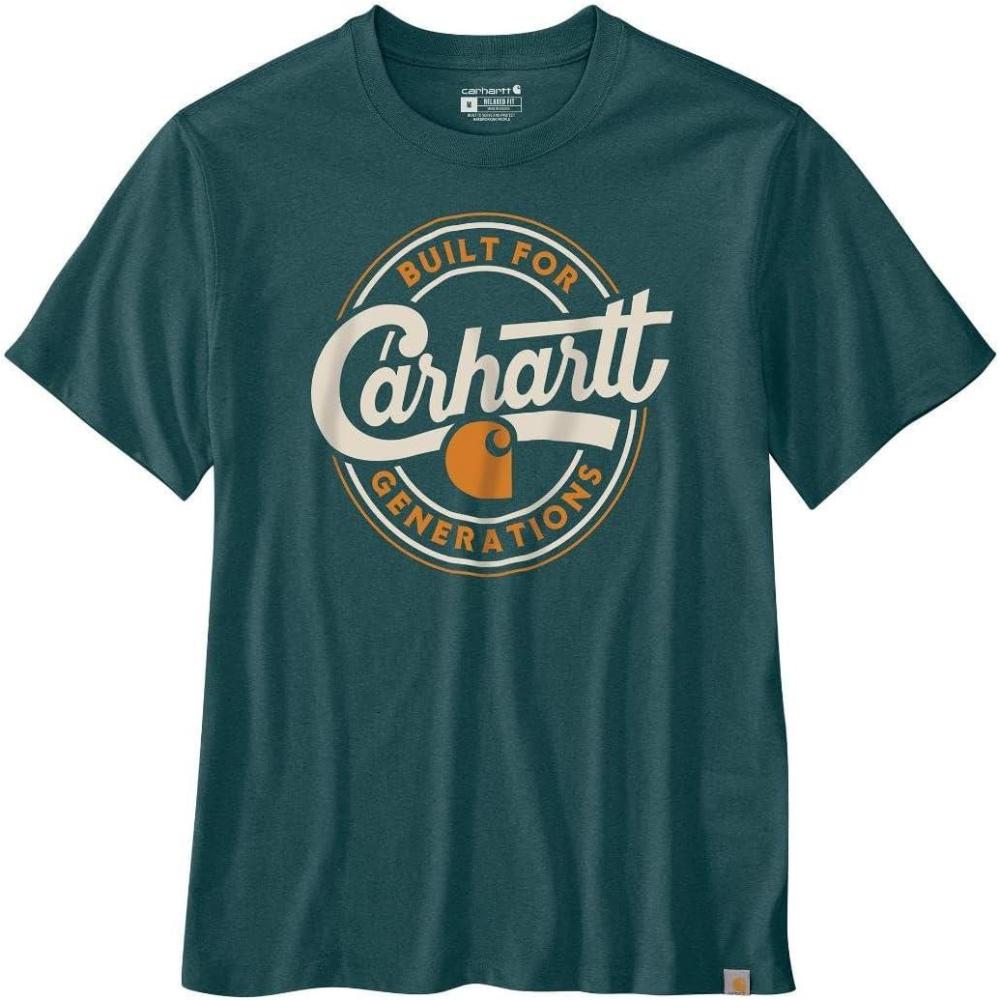 imageCarhartt Mens 106531 Relaxed Fit Lightweight ShortSleeve Script Graphic TShiGreenstone Heather