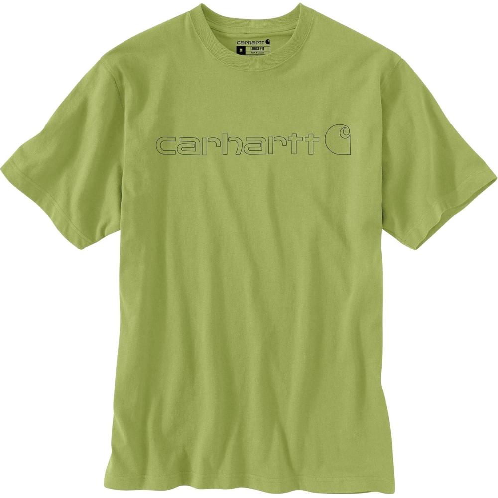 imageCarhartt Mens Big Signature Logo Short Sleeve TShirtAlgae Green