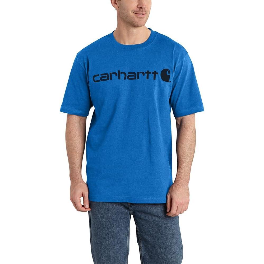 imageCarhartt Mens Big Signature Logo Short Sleeve TShirtBeacon Blue Heather