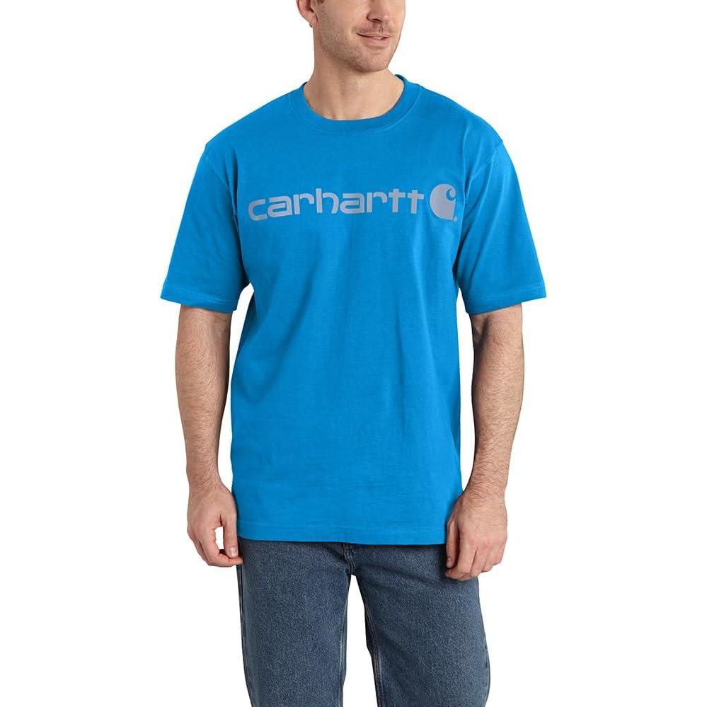 imageCarhartt Mens Big Signature Logo Short Sleeve TShirtBlue Glow
