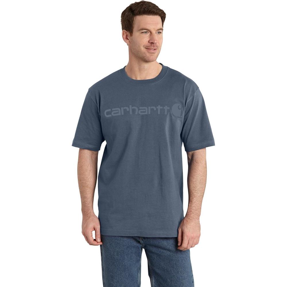 imageCarhartt Mens Big Signature Logo Short Sleeve TShirtBluestone