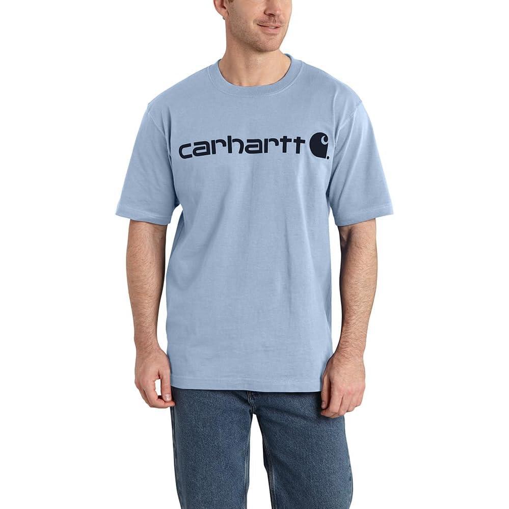 imageCarhartt Mens Big Signature Logo Short Sleeve TShirtFog Blue