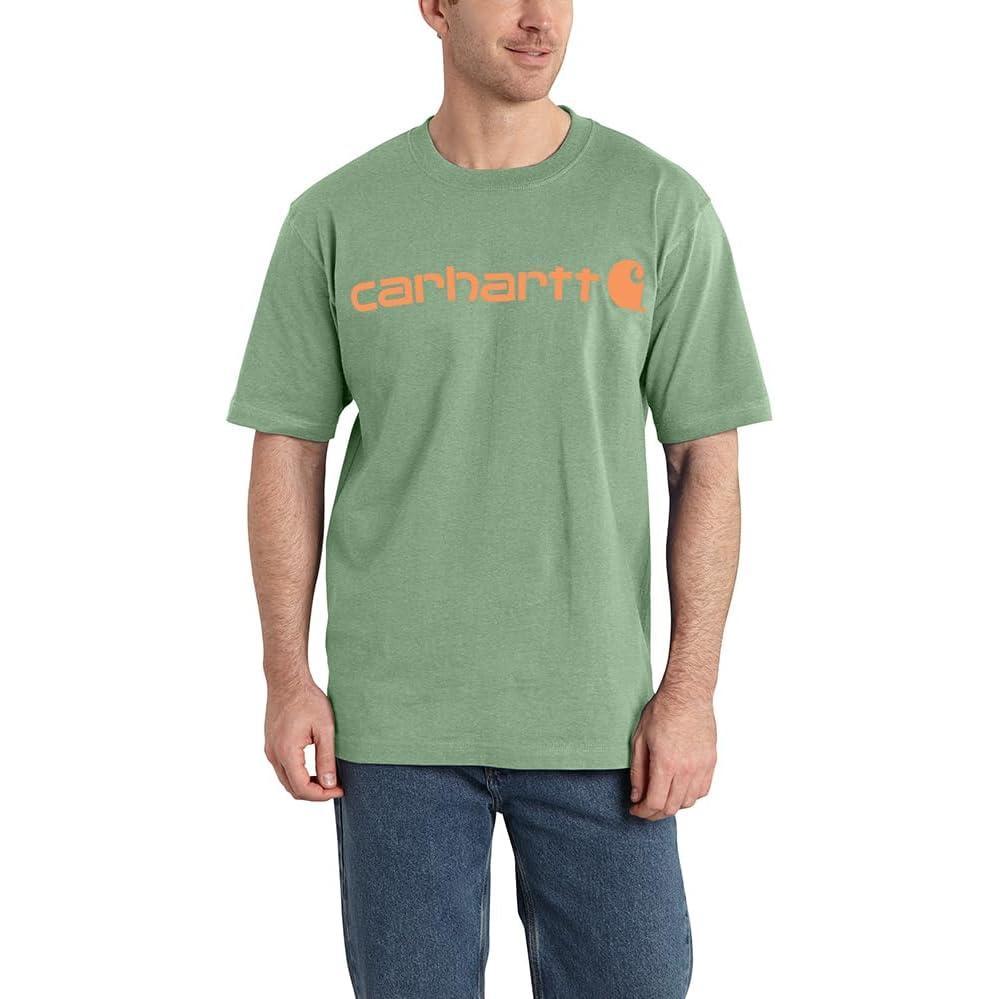 imageCarhartt Mens Big Signature Logo Short Sleeve TShirtLoden Frost Heather