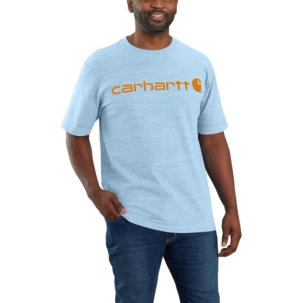 imageCarhartt Mens Big Signature Logo Short Sleeve TShirtMoonstone Snow Heather