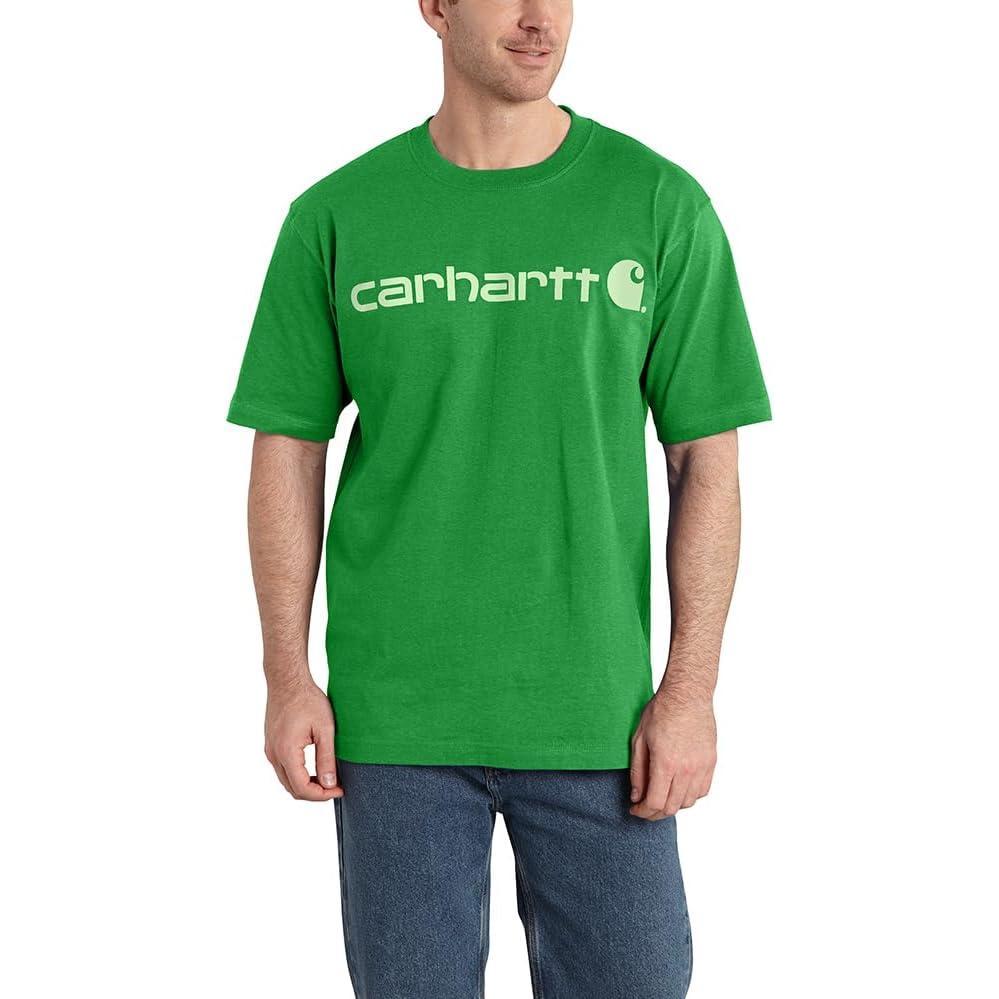 imageCarhartt Mens Big Signature Logo Short Sleeve TShirtOlive Green Heather