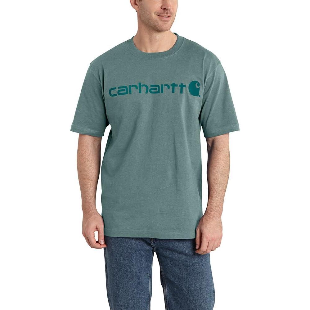 imageCarhartt Mens Big Signature Logo Short Sleeve TShirtSea Pine Heather