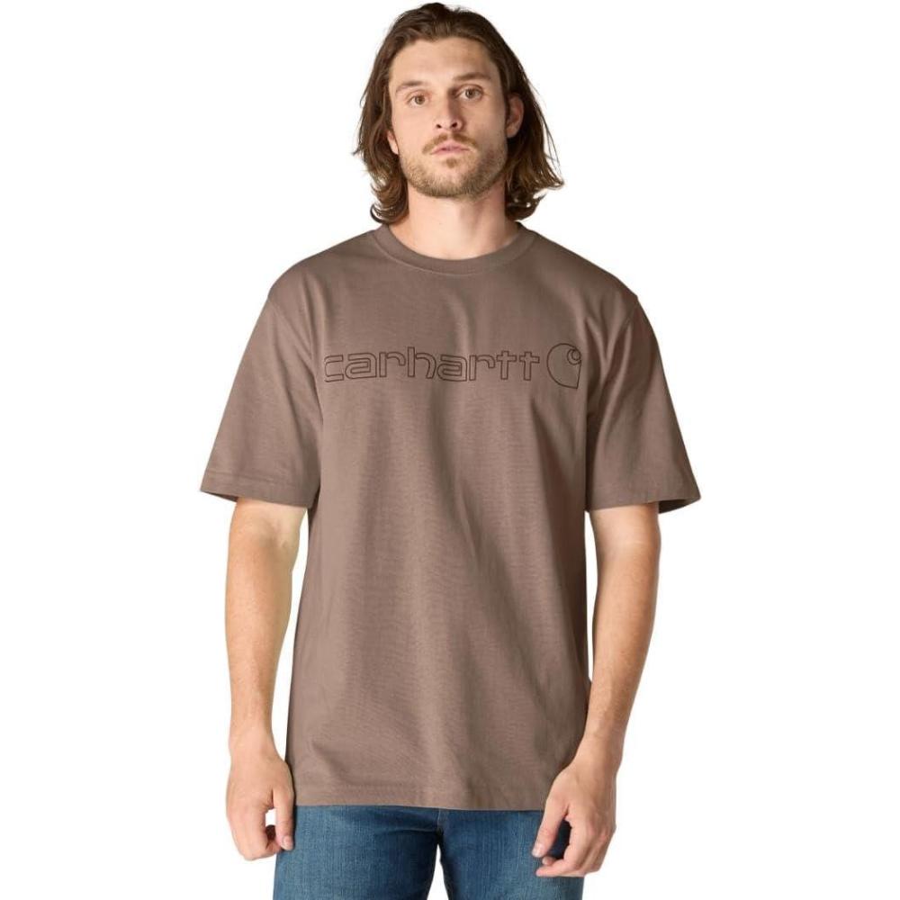 imageCarhartt Mens Big Signature Logo Short Sleeve TShirtSoft Sepia