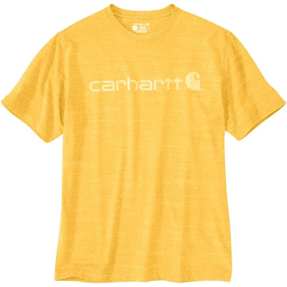 imageCarhartt Mens Big Signature Logo Short Sleeve TShirtSolar Yellow Snow Heather