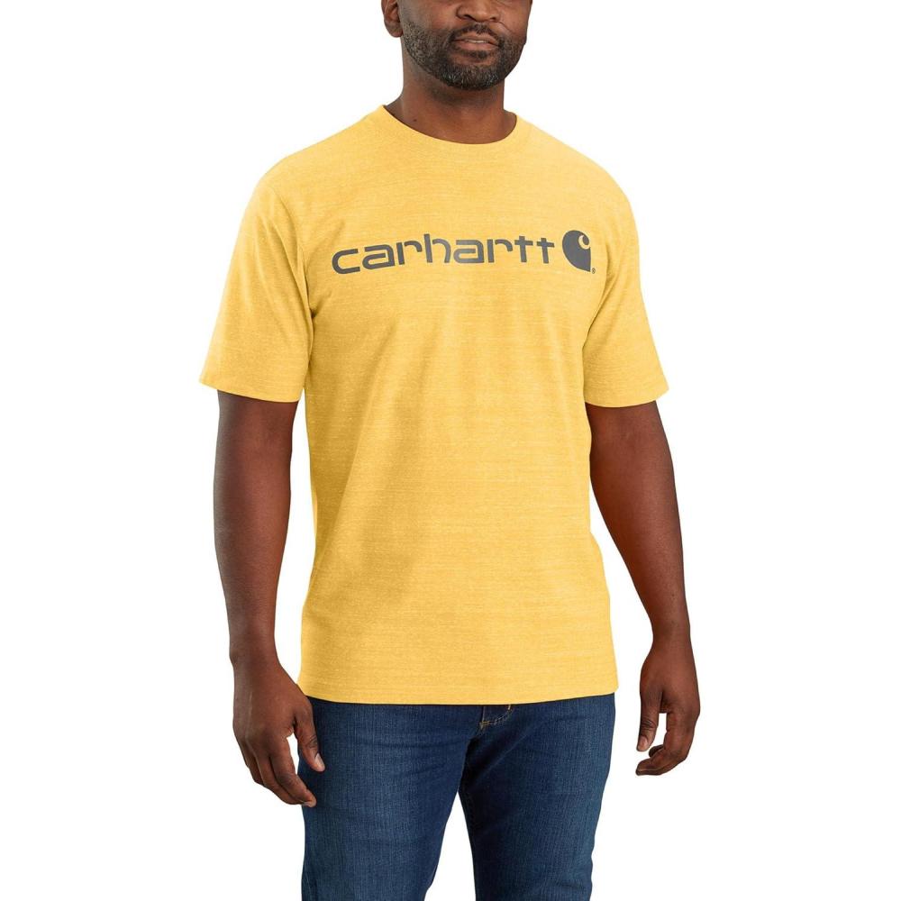 imageCarhartt Mens Big Signature Logo Short Sleeve TShirtSundance Snow Heather