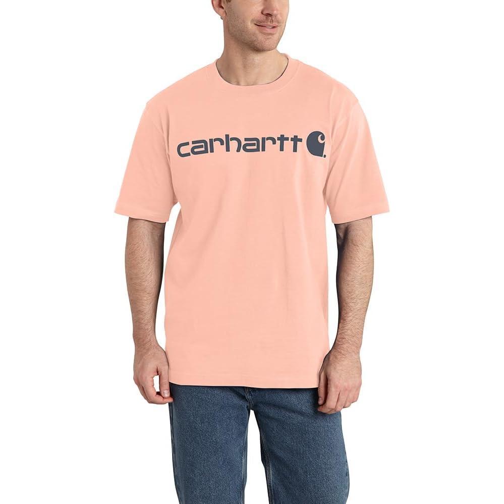 imageCarhartt Mens Big Signature Logo Short Sleeve TShirtTropical Peach