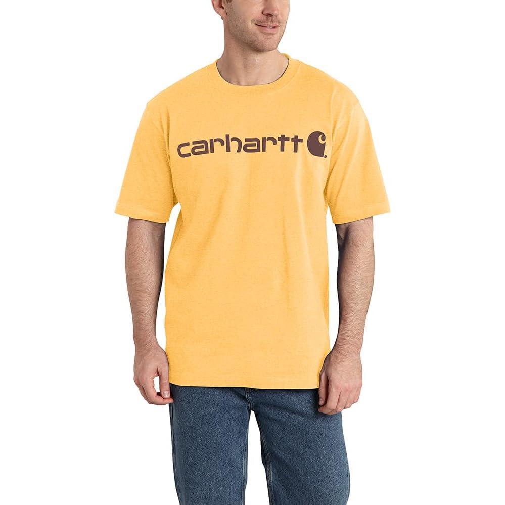 imageCarhartt Mens Big Signature Logo Short Sleeve TShirtVivid Yellow Heather