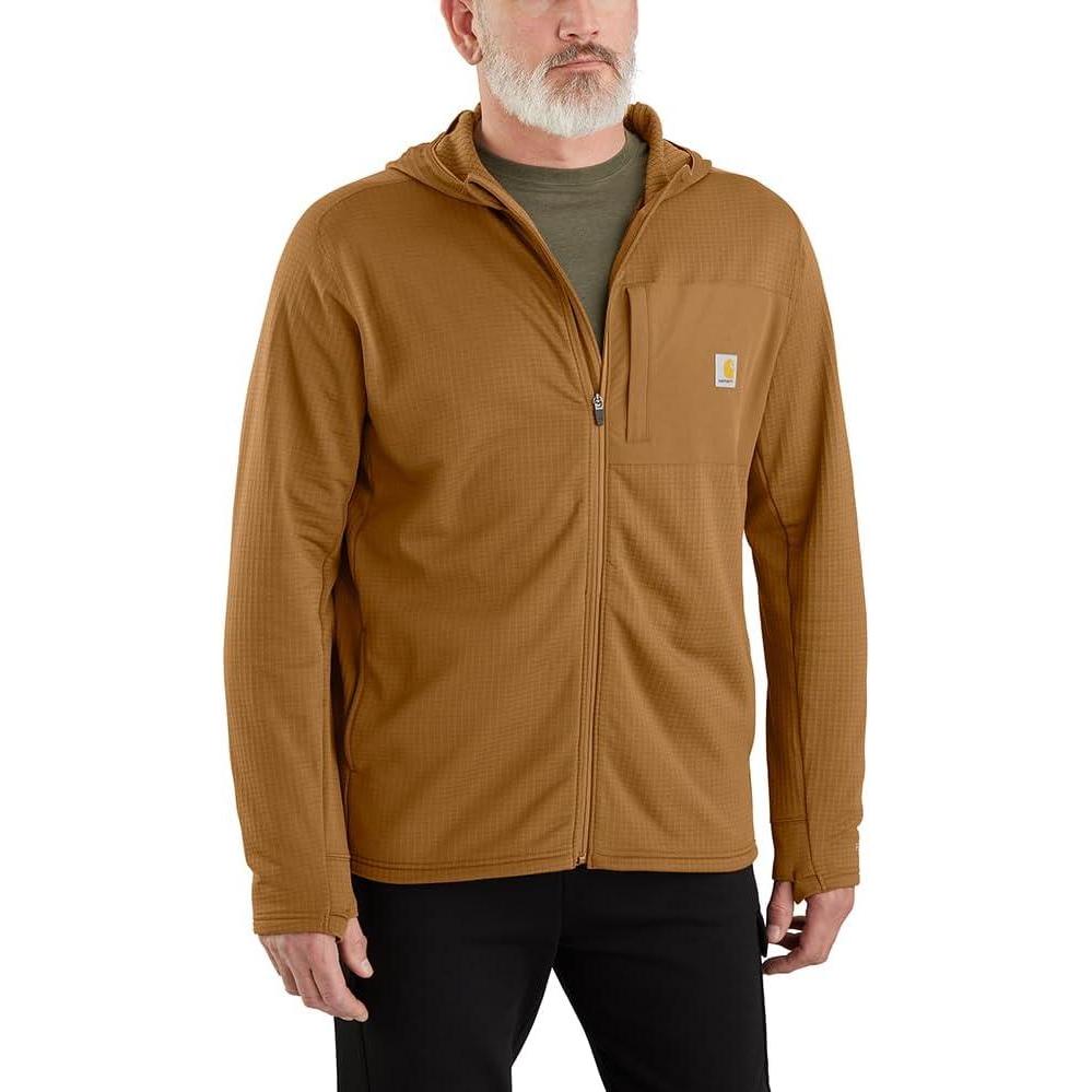 imageCarhartt Mens Force Relaxed Fit FullZip LongSleeve Hooded TShirtCarhartt Brown
