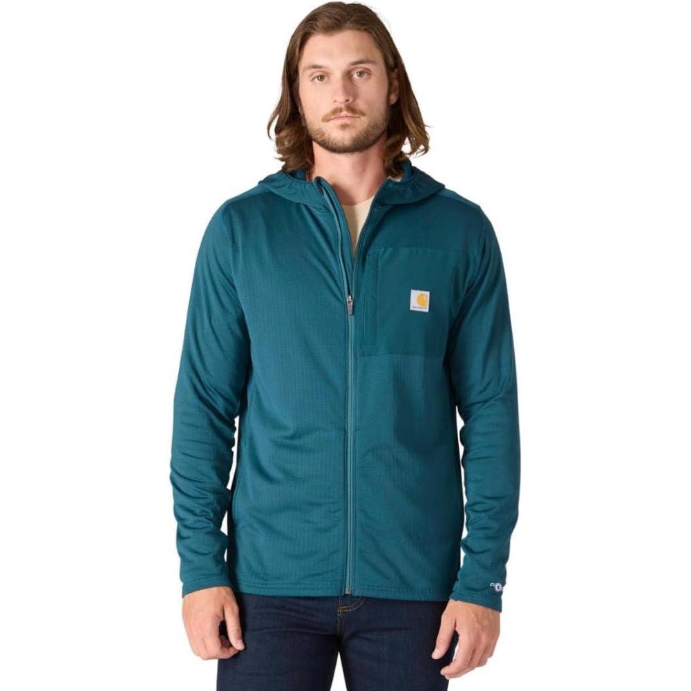 imageCarhartt Mens Force Relaxed Fit FullZip LongSleeve Hooded TShirtGreenstone