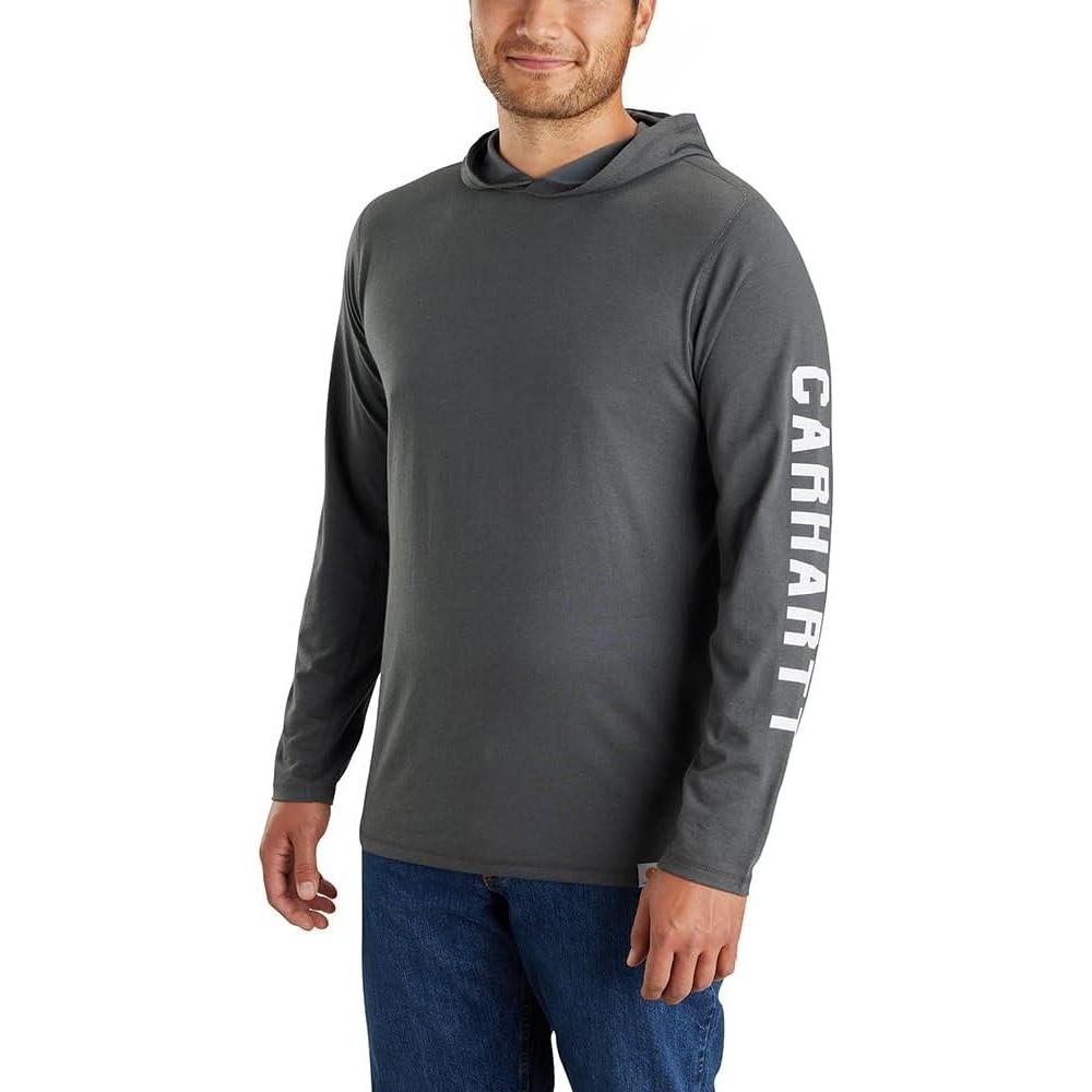 imageCarhartt Mens Force Relaxed Fit Midweight LongSleeve Logo Graphic Hooded TShirtCarbon Heather