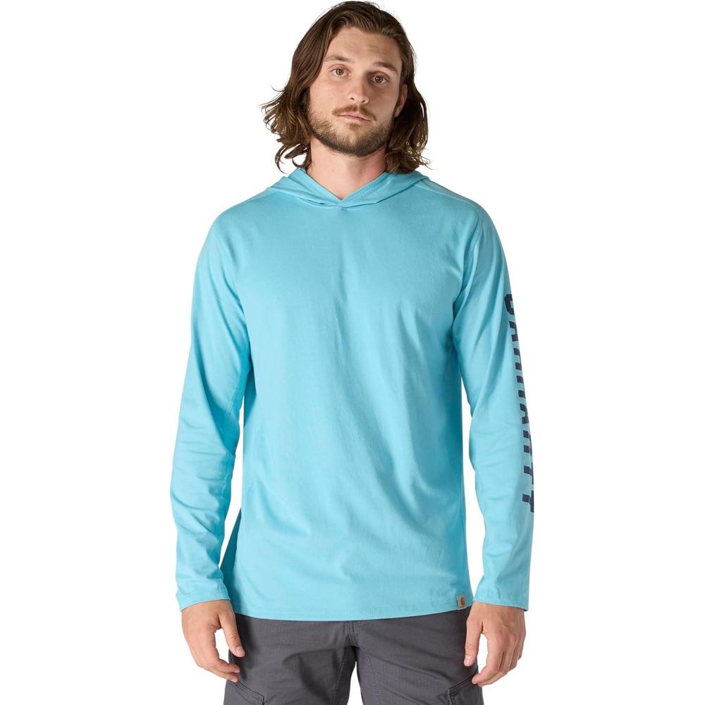 imageCarhartt Mens Force Relaxed Fit Midweight LongSleeve Logo Graphic Hooded TShirtDusted Aqua
