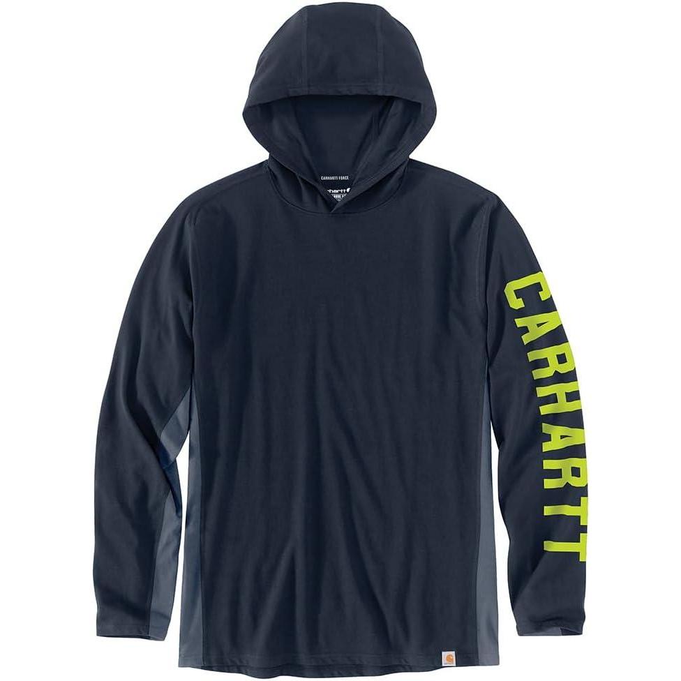 imageCarhartt Mens Force Relaxed Fit Midweight LongSleeve Logo Graphic Hooded TShirtNavy