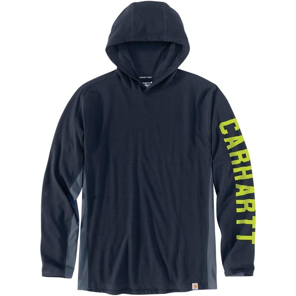 imageCarhartt Mens Force Relaxed Fit Midweight LongSleeve Logo Graphic Hooded TShirtNavy Closeout
