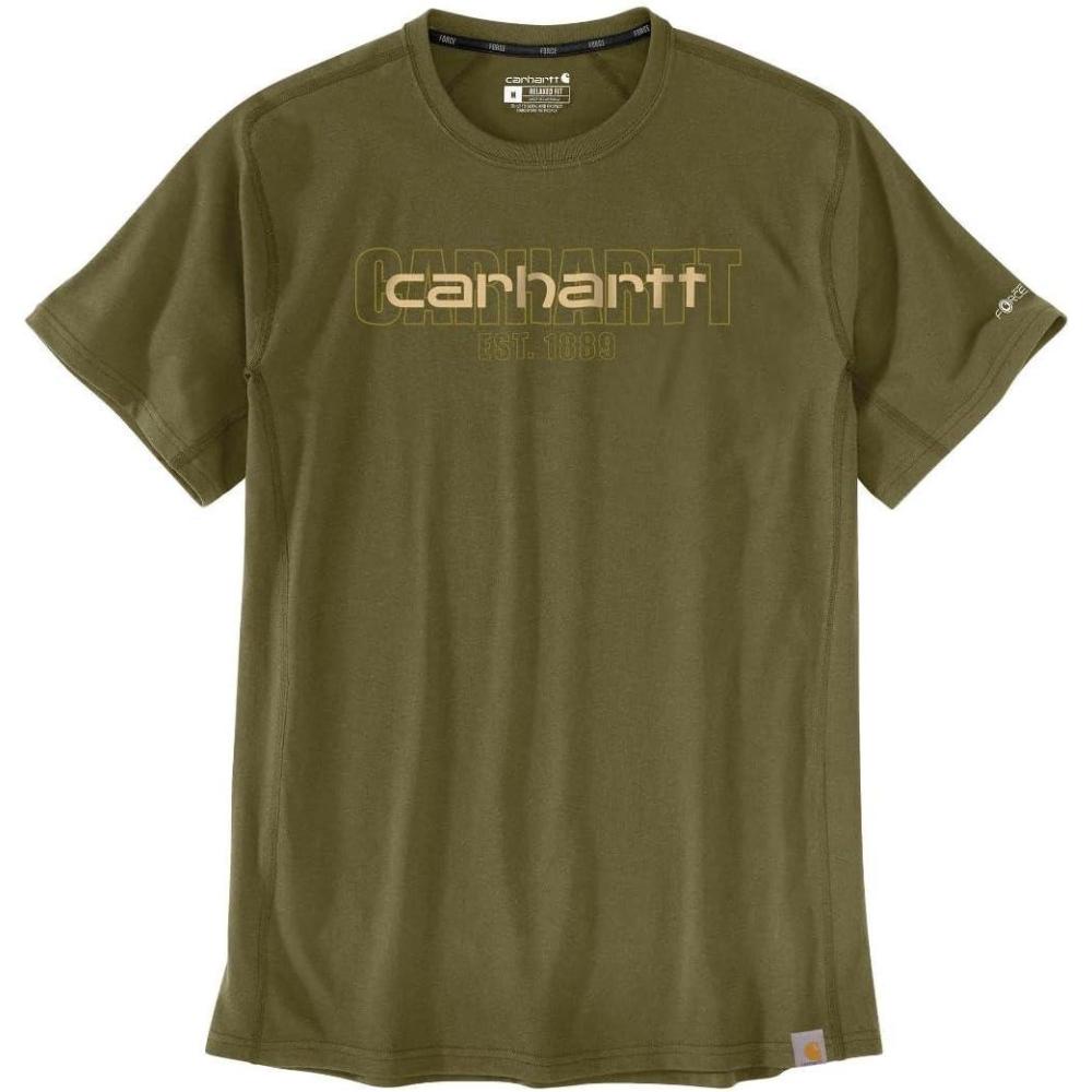 imageCarhartt Mens Force Relaxed Fit Midweight ShortSleeve Logo Graphic TShirtDark Bronzed Green