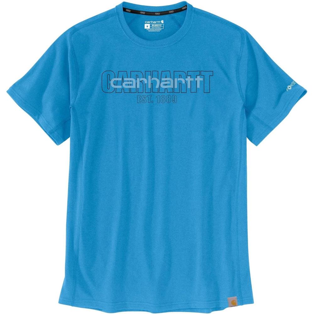 imageCarhartt Mens Force Relaxed Fit Midweight ShortSleeve Logo Graphic TShirtEngineer Blue Heather