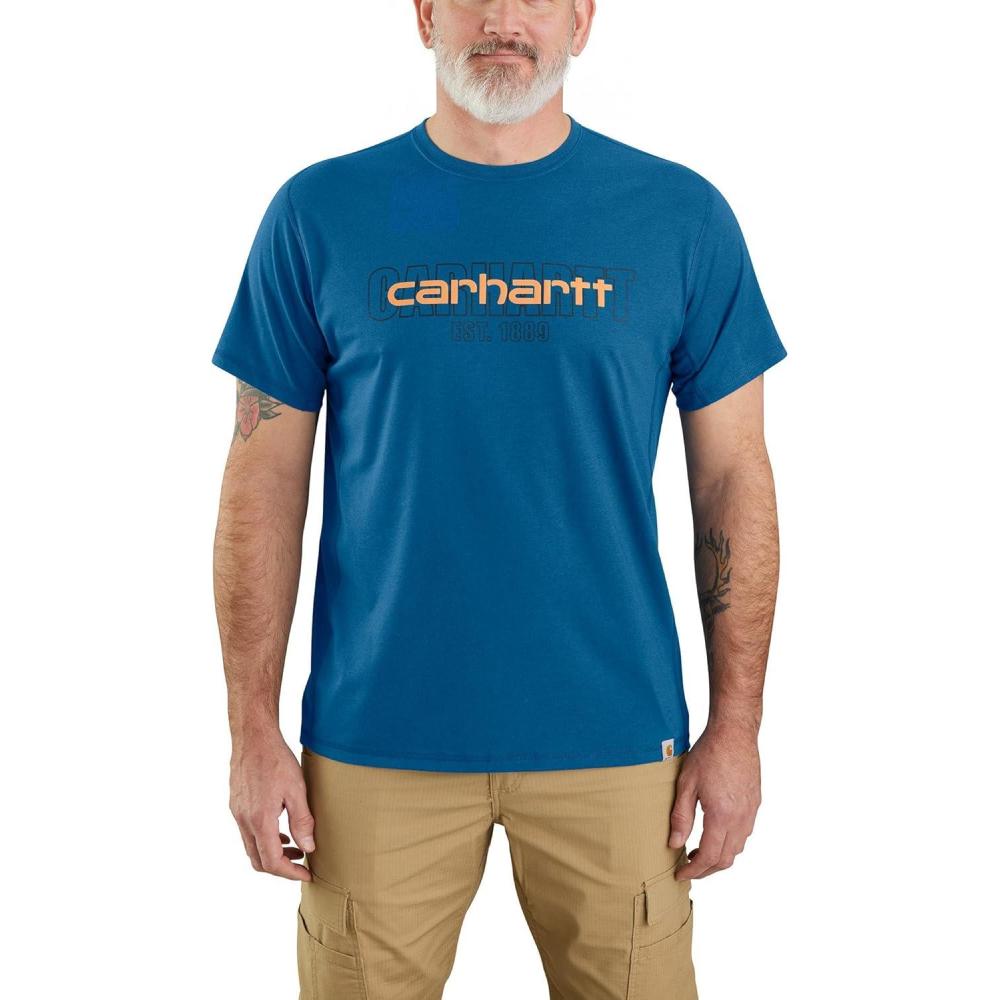 imageCarhartt Mens Force Relaxed Fit Midweight ShortSleeve Logo Graphic TShirtLight Huron Heather