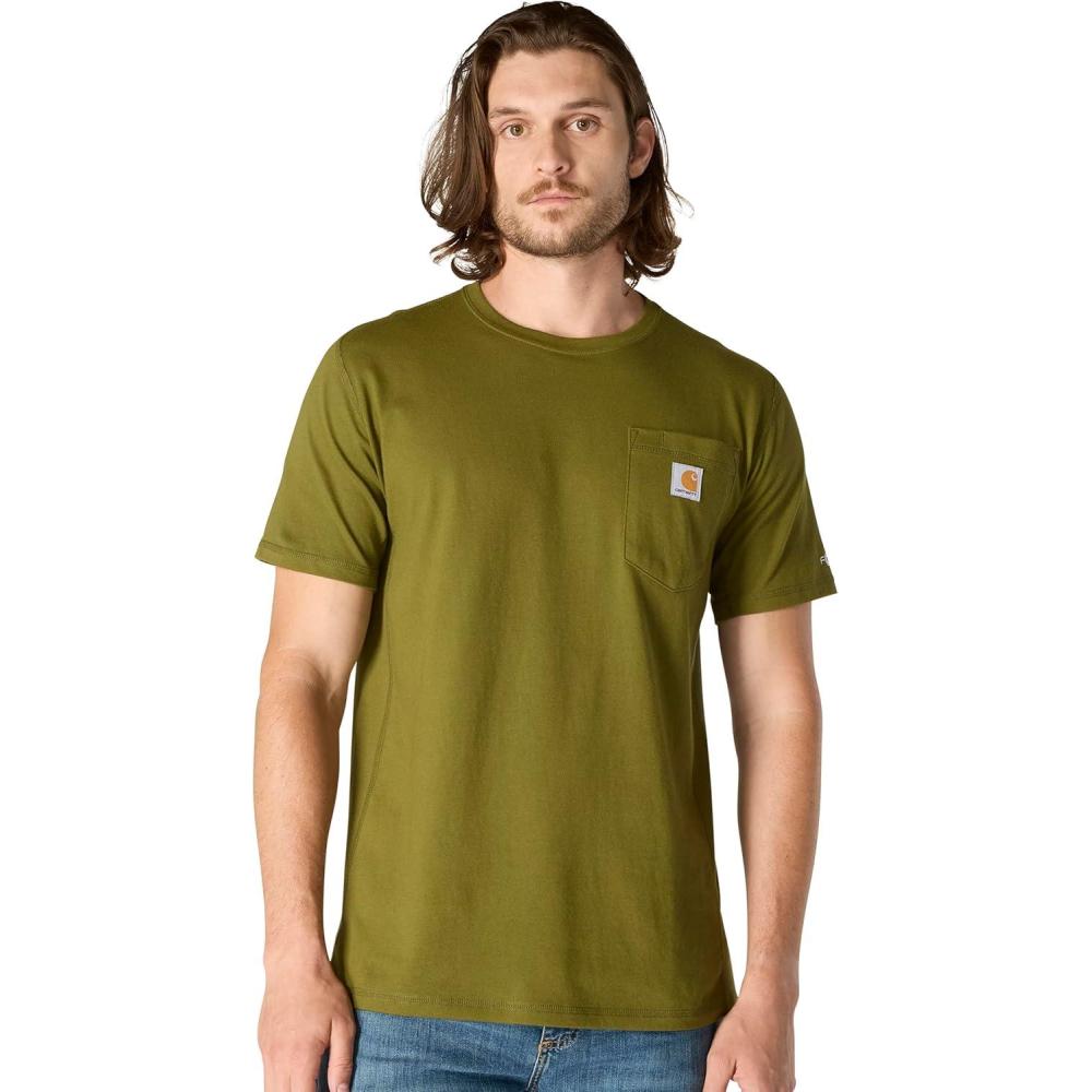 imageCarhartt Mens Force Relaxed Fit Midweight ShortSleeve Pocket TShirtDark Bronzed Green